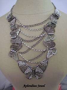 Steampunk Chic Butterfly Crystal Chain Necklace Set  