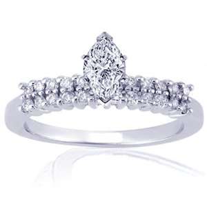  1.3 Ct Marquise Shaped Diamond Engagement Ring Pave 2 Row 