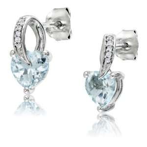  Sterling Silver Aquamarine and Diamond Ear Pin Earrings (0 