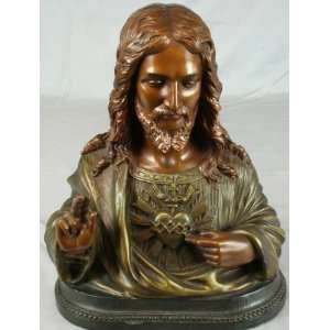   Antique French Chalkware Sculpture Jesus Sacred Heart 