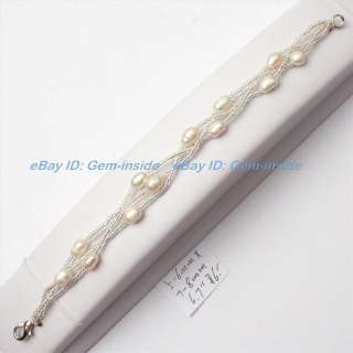 6x7 8mm white freshwater pearl 3 strands twist bracelet 6.7  