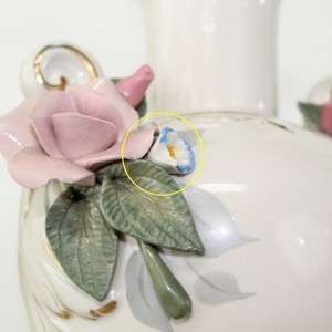 Pair Antique Cordey Porcelain Roses Lamps Capodimonte Style Ceramic 