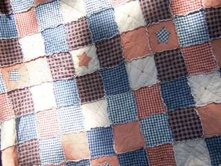 King Size Frontier Primitive Rag Bed Quilt Country Star  