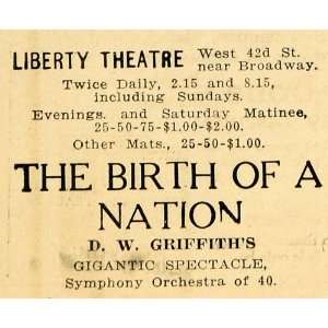  1915 Ad Birth Nation Liberty Theatre Matinee Griffith 