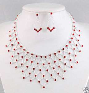 SEXY Red Crystal Rhinestone Necklace Earrings Set S1156  