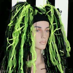 Neon Lime Green Black Knotty Hair Falls Dreads Cyber  