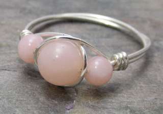   Pink Opal Sterling Silver Wire Wrapped Bead Ring ANY size  
