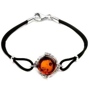   Baltic Amber Round Stone Rubber Bracelet Length 6 Graciana Jewelry