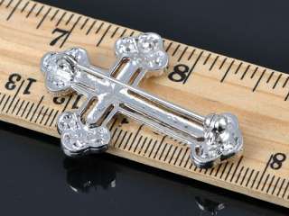   Amethyst Crystal Cross Detail Pin Rhinestone Brooch Necklace Pendant