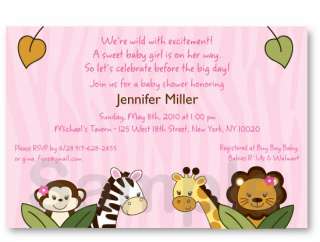 Girl Safari Jungle Animal Baby Shower Invite Printable  