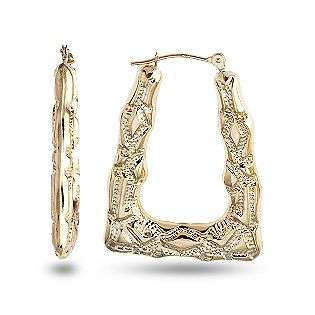 10k Yellow Gold Square U Shaped Bamboo Hoop Earrings  Jewelry Gold 