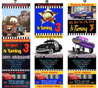 Pixar CARS Birthday Party Ticket Style Invitations  