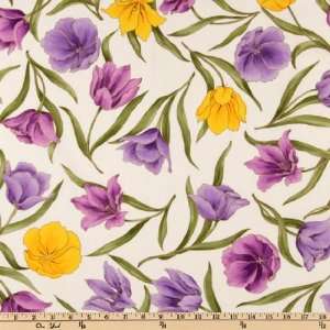   Tulips Toss Purple/White Fabric By The Yard Arts, Crafts & Sewing