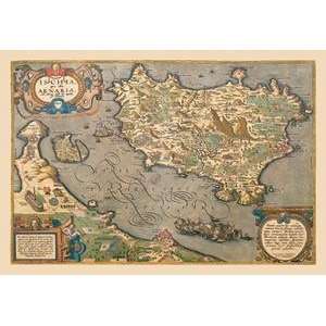  Vintage Art Map of a Mediterranean Island   09063 4