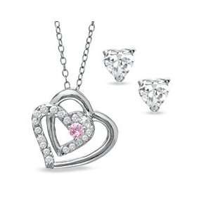  Pink and White Cubic Zirconia Intertwined Heart Pendant 
