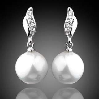   Earrings,Pave Swarovski Crystal White 12mm Shell Pearl Drop  