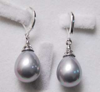 12X16MM Grey Shell Pearl Drop Earrings AAA+  