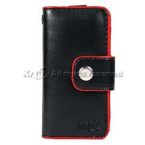  Black with Red Leather Flip Case Cover Pouch WAllet For Brand 