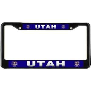  Utah State Name Flag Black License Plate Frame Metal 
