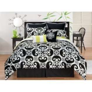 Sunset and Vine Kennedy 6 Piece XL Twin Comforter Set, Black/White at 