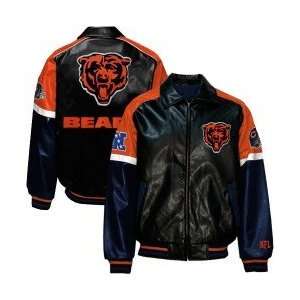  Chicago Bears Black Pleather Varsity Jacket Sports 
