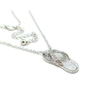   Adorable Silver Crystal Flip Flop Shoe Charm Necklace 