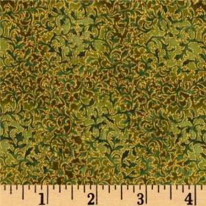  44 Wide Fusions Scroll and Leaf Green Fabric By The Yard 