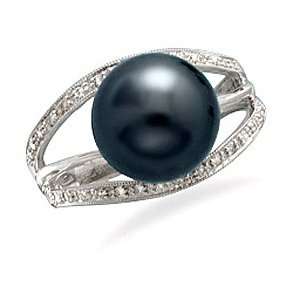 14K White Gold Ring Featuring an 11mm Cultured Tahitian Pearl and 30 