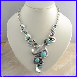 Vintage Tibet Silver Turquoise cocktail Necklace N022  