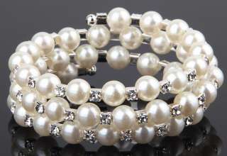 Twinkling 2 Row Pearl 2 Row Wedding Czech Crystal Bracelet  