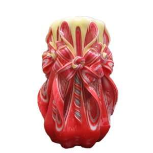  Hand Carved Stand Alone Red Ribbon Design Havdalah Candle 