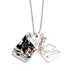  Ed Hardy Tattoo 2 Piece Dog Tag Painted Necklace Jewelry