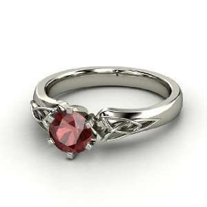  Fiona Ring, Round Red Garnet Palladium Ring Jewelry