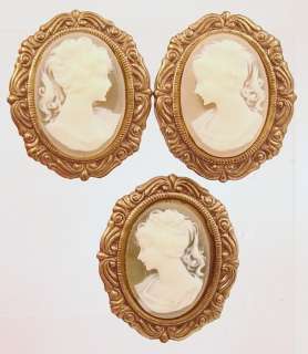Vintage Antique Cameo Earrings & Button Cover 1940s  