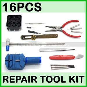 New 16pc Deluxe Watch Opener Tool Kit set Repair Pin Strap Remover 