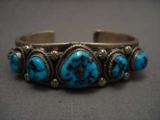   silver ingot cuff having a collection of top notch morenci turquoise