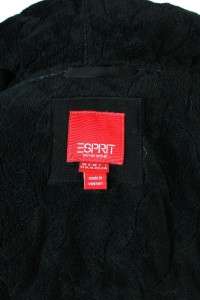 womens black ESPRIT quilted hoodie fleece lined jacket coat zip front 