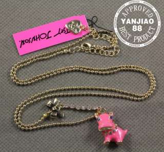 Free Ship Betsey Johnson Pink HIPPO LOCK Crystal bracelet Necklace 