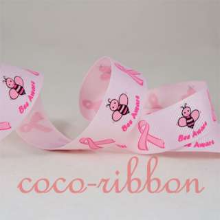 10Y 7/8 3/8 Bee Aware Go Pink Breast Cancer Awareness Grosgrain Ribbon 