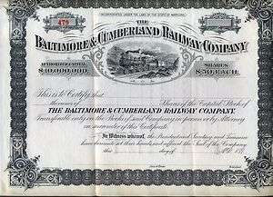 Baltimore & Cumberland Railway Co. Stock Certificate RR  