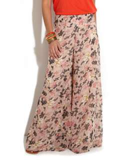 Brown Pattern (Brown) Exclusive Floral Chiffon Wide Leg Trousers 