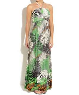 Dark Green (Green) Palm Slinky Maxi Dress  249214338  New Look