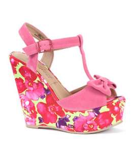 Fuscia (Pink) Pink Floral Bow Wedge Heels  250431577  New Look