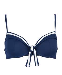 Navy (Blue) Tipped Underwired Bikini Top  238657341  New Look