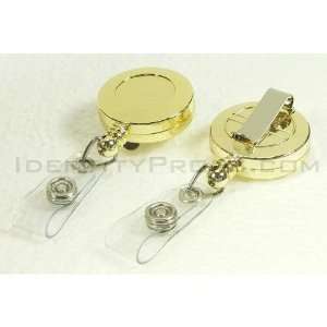 Polished Gold Colored Retracrtable ID Badge Reel With Slide Type Belt 