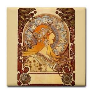  Alphonse Mucha Zodiac Art Fine art Tile Coaster by 