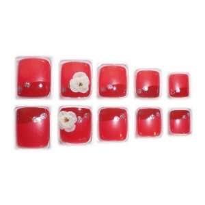 com Fuchsia & Red Asymmetric French Tip w/ 3D Flower Glue/Stick/Press 