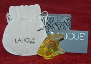 LALIQUE FISH YELLOW #22 MIB WITH LALIQUE POUCH MAGNIFICENT PIECE 