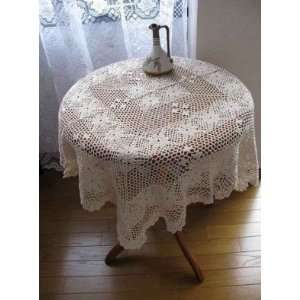 Vintage Hand Crochet off white Square Cotton Table Cloth 