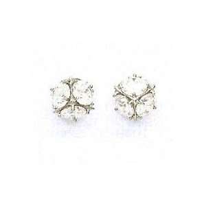  14k White 4.5 mm Round CZ Large Cube Post Earrings 